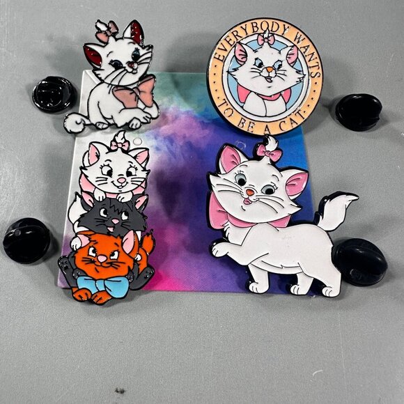 Marie Kitten Lapel Pin Cat Aristocat Pink Bow Bundle Accessories Jewelry Brooch - Picture 3 of 11